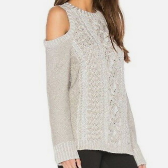 NWT BCBG MAXAZRIA  womens cold shoulder metallic silver sweater sz s champgn - Picture 5 of 16